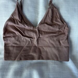 ALO Yoga Ribbed V-Neck Crop Bralette in Cocoa Brown